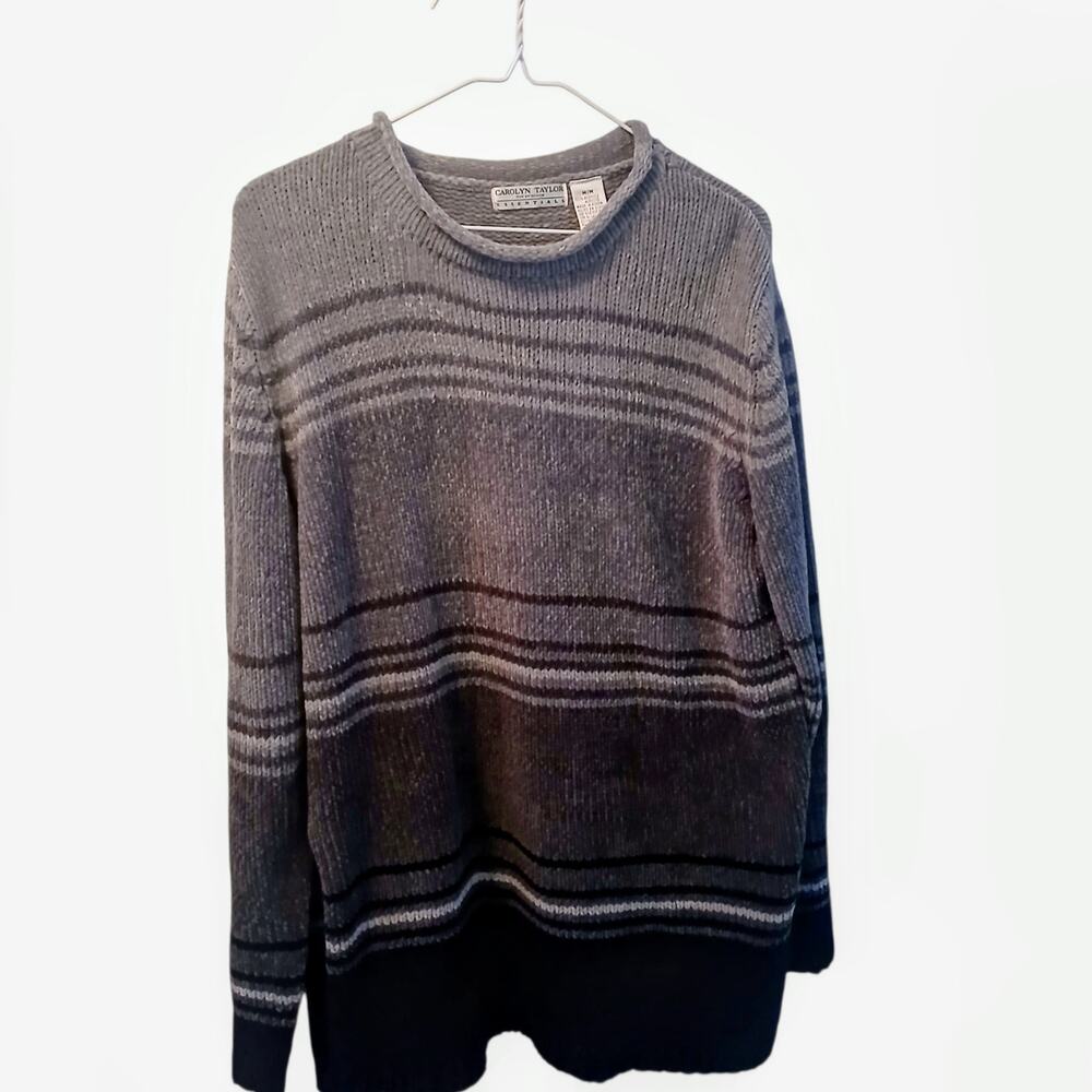 CAROLYN TAYLOR FOR BY DESIGN ESSENTIALS BLACK GRAY PULLOVER CREWNECK MED